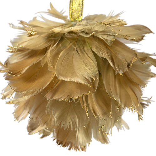 Glittery Feathers Christmas Ball Ornament - 6" - Green