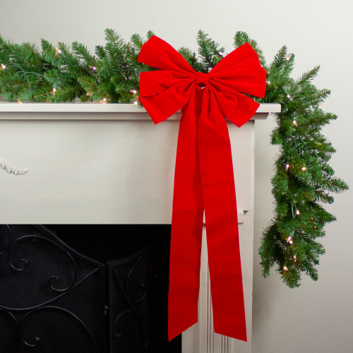 6-Loop Velveteen Christmas Bow Decoration - 12" x 25" - Red