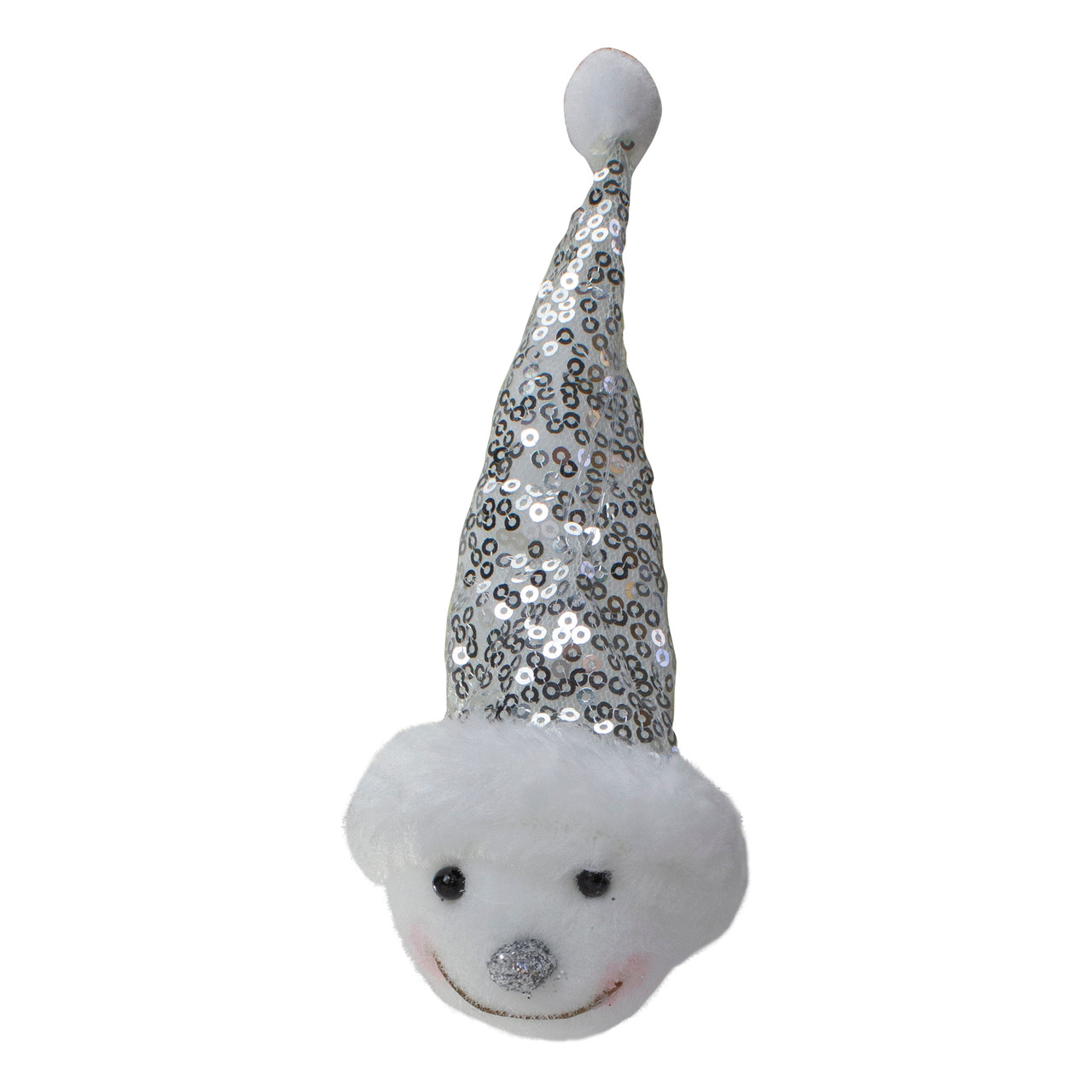 6" Smiling Snowman Head Wearing a Silver Sequin Santa Hat Christmas Ornament