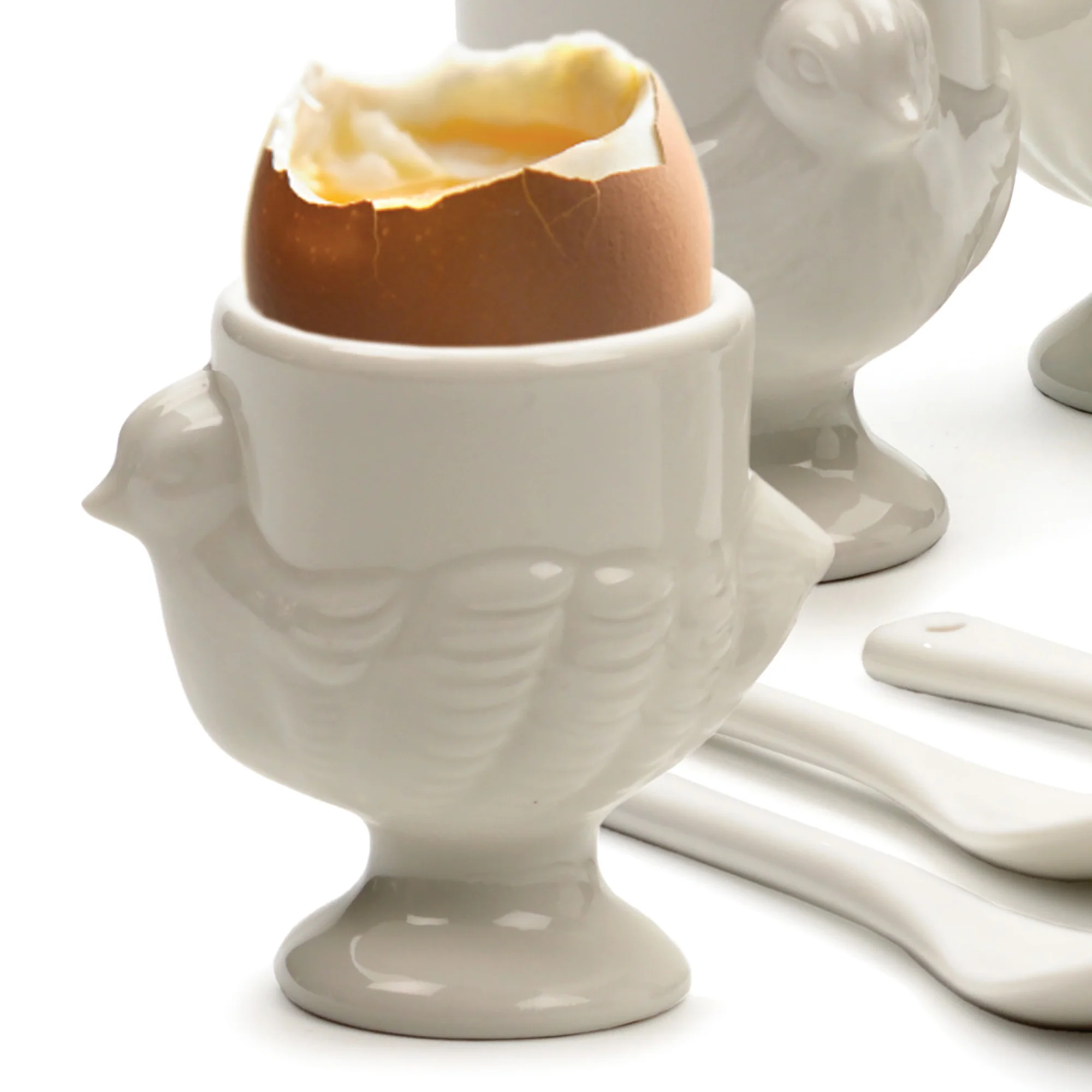 Porcelain Egg Cups  & Spoons - Set Of 8 (4C + 4Sp)