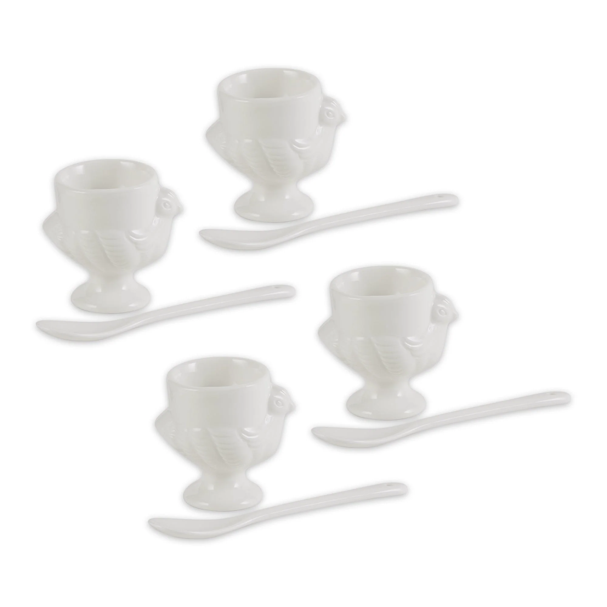 Porcelain Egg Cups  & Spoons - Set Of 8 (4C + 4Sp)
