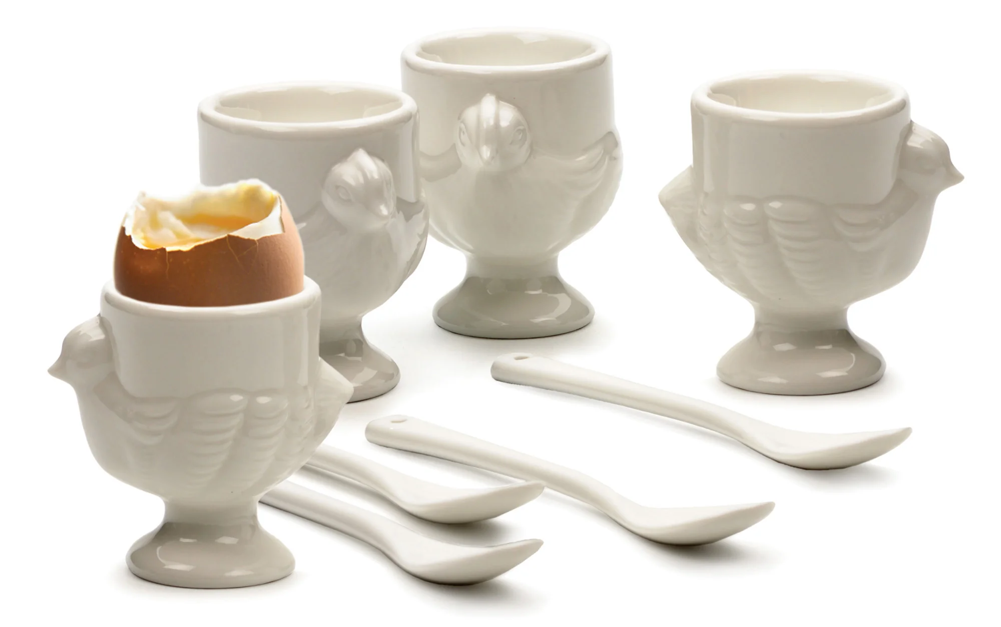 Porcelain Egg Cups  & Spoons - Set Of 8 (4C + 4Sp)