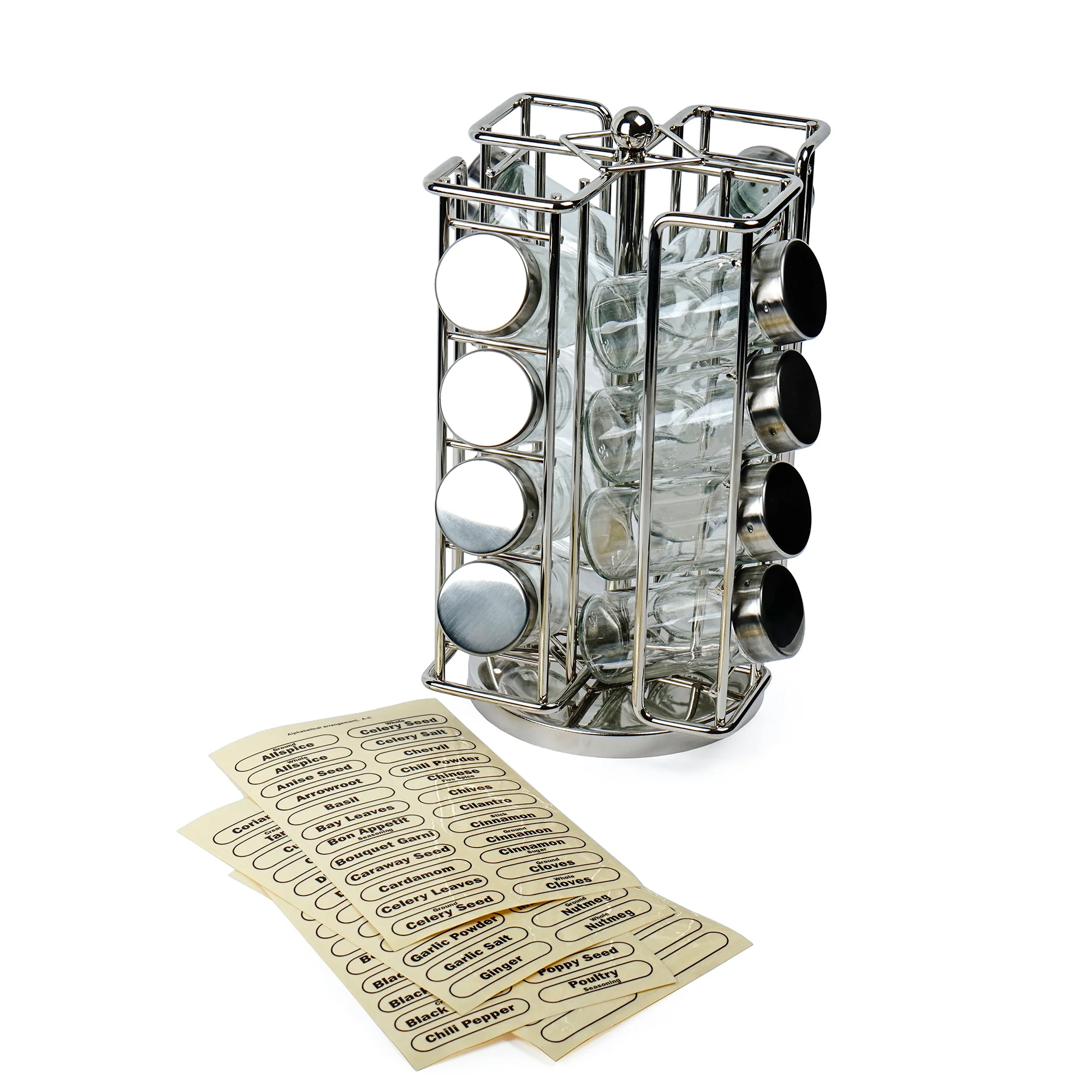 Revolving Spice Rack with 16 Jars + Labels