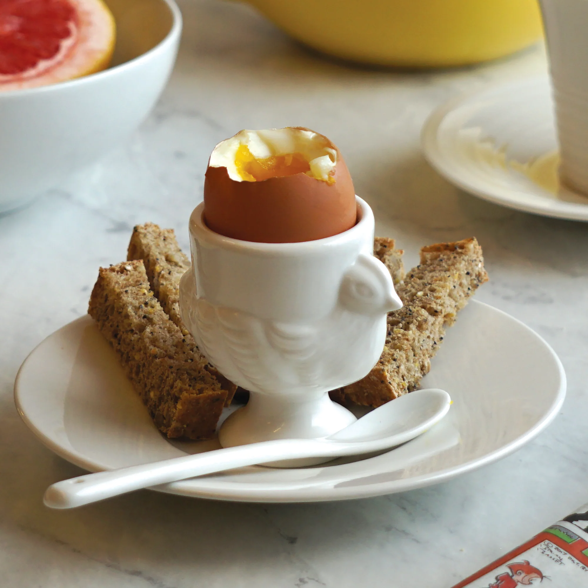 Porcelain Egg Cups  & Spoons - Set Of 8 (4C + 4Sp)