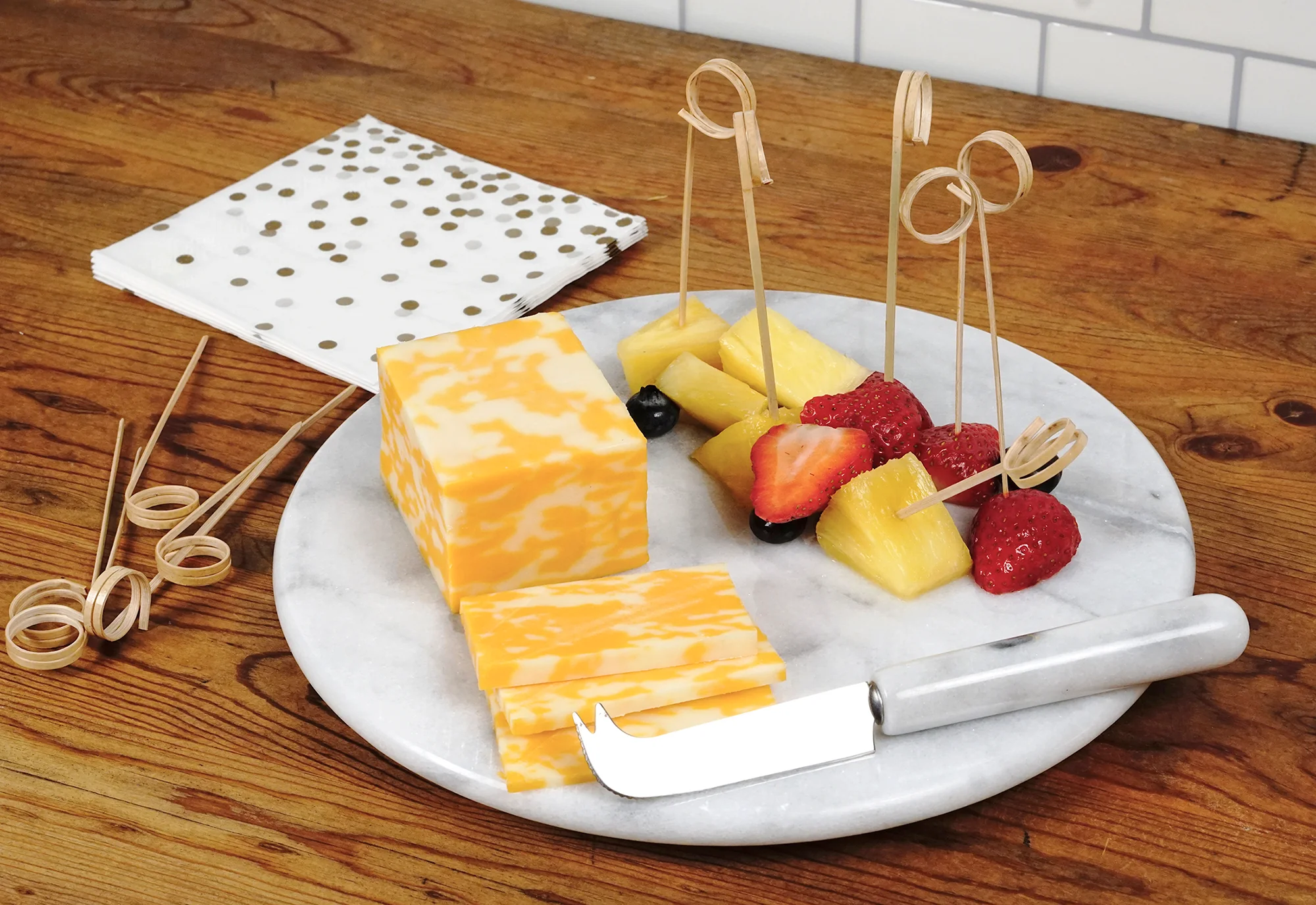 White Marble Cheese Board with Knife