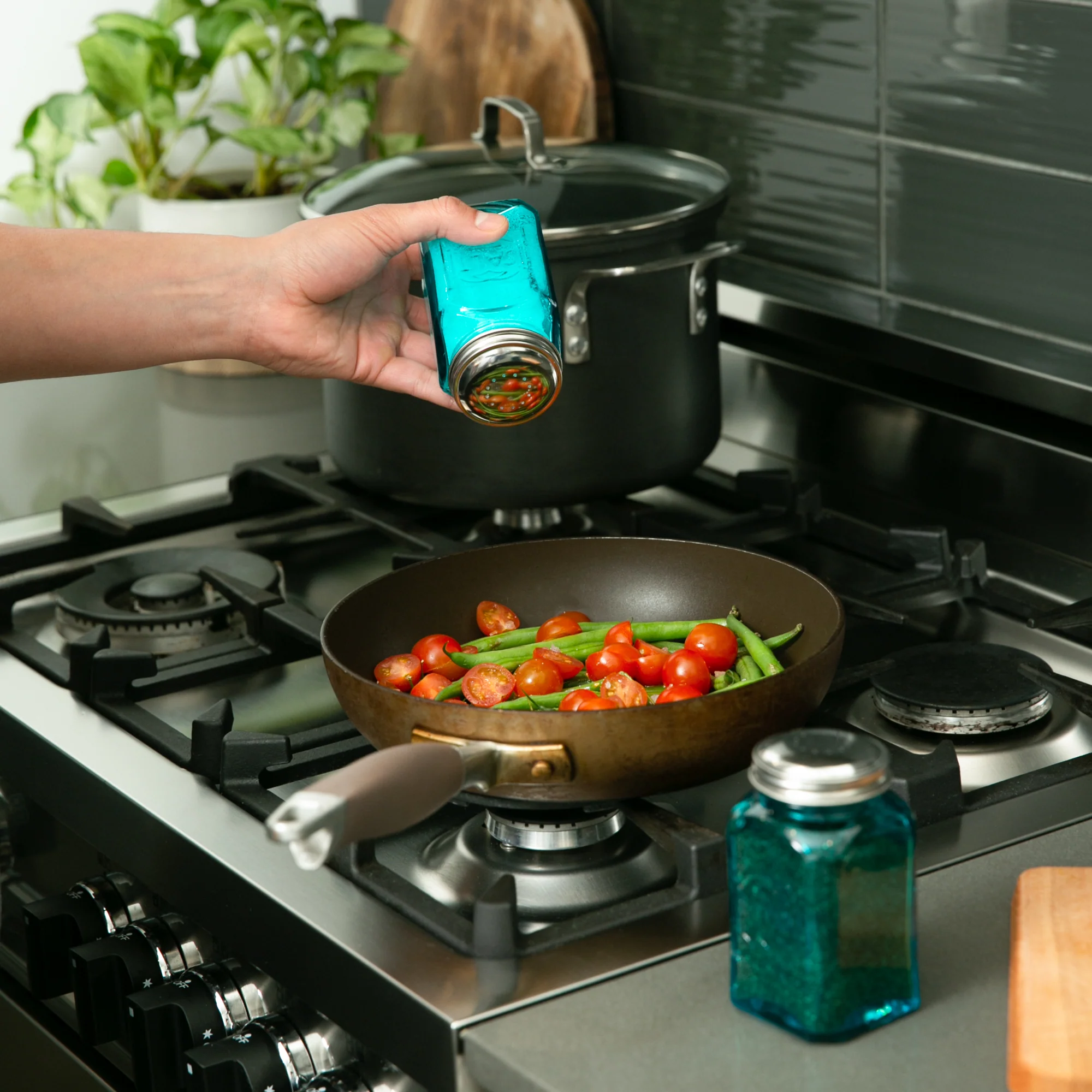 Retro Glass S&P Set - Turquoise