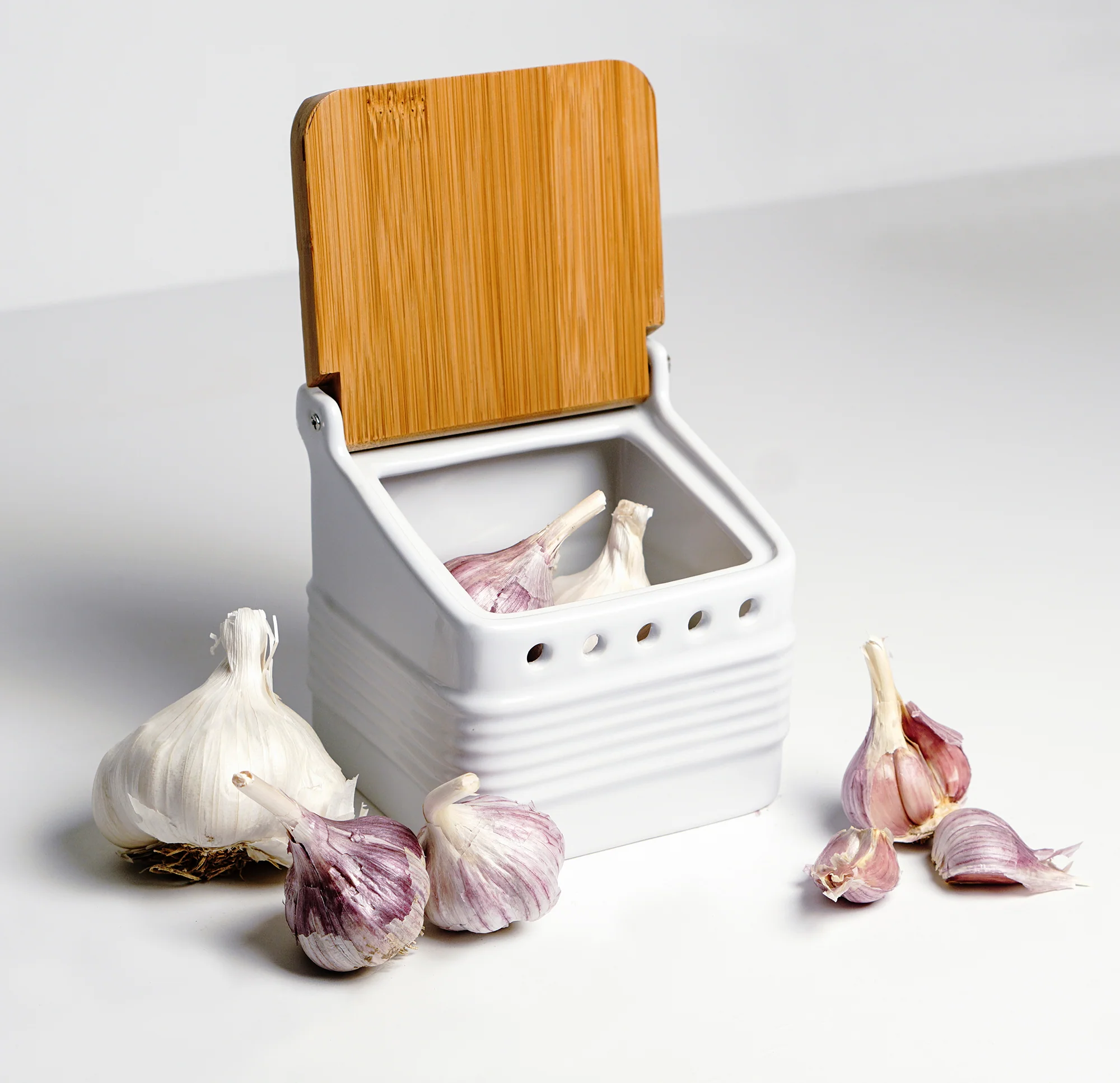 Stoneware Garlic Keeper - White
