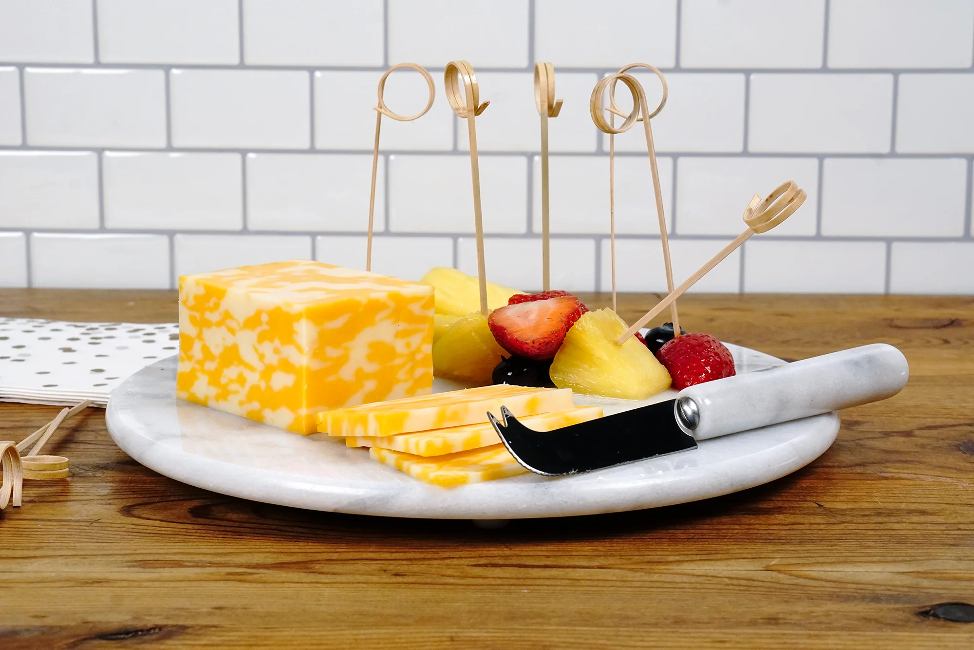 White Marble Cheese Board with Knife