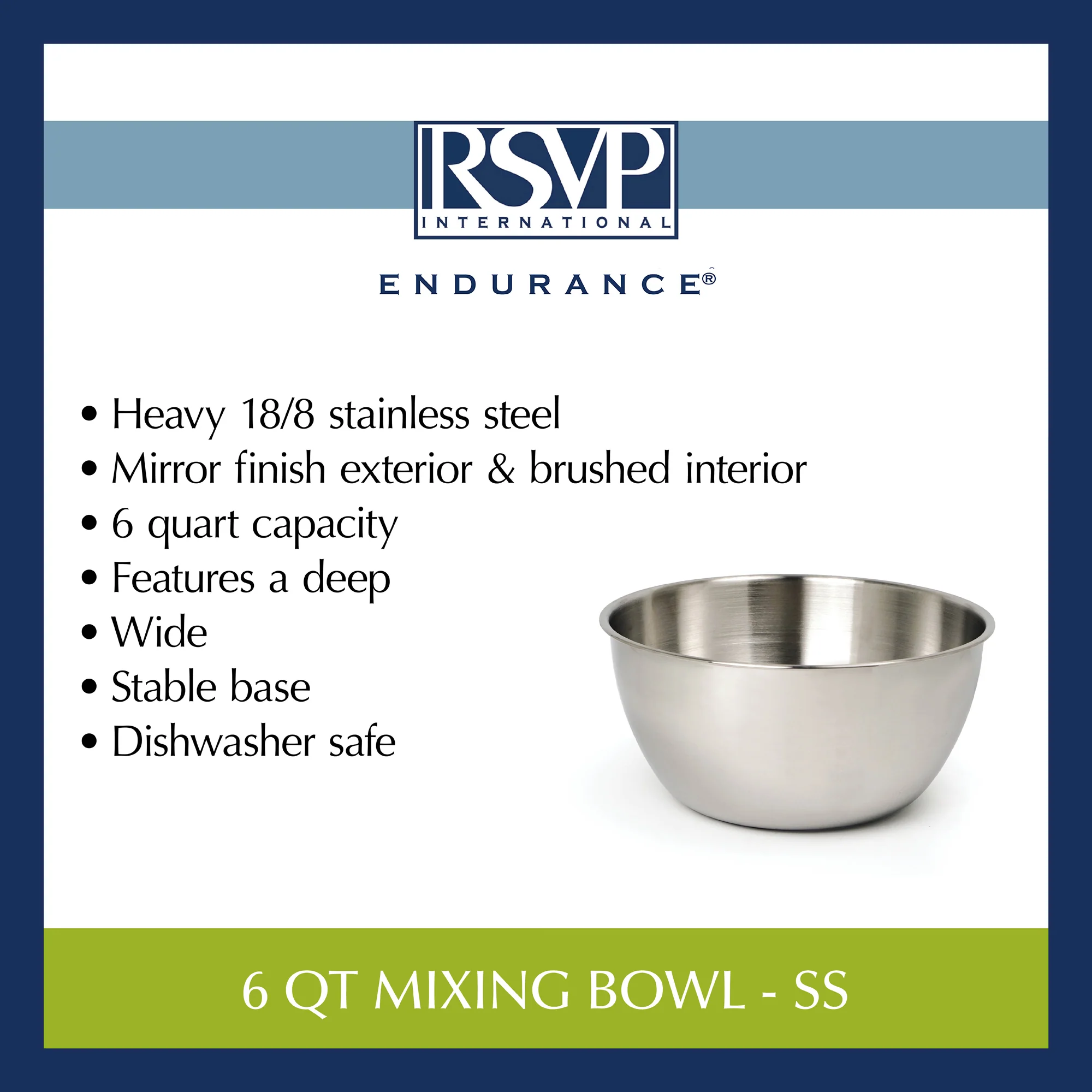 Endurance® 6 Qt Mixing Bowl - Stainless Steel