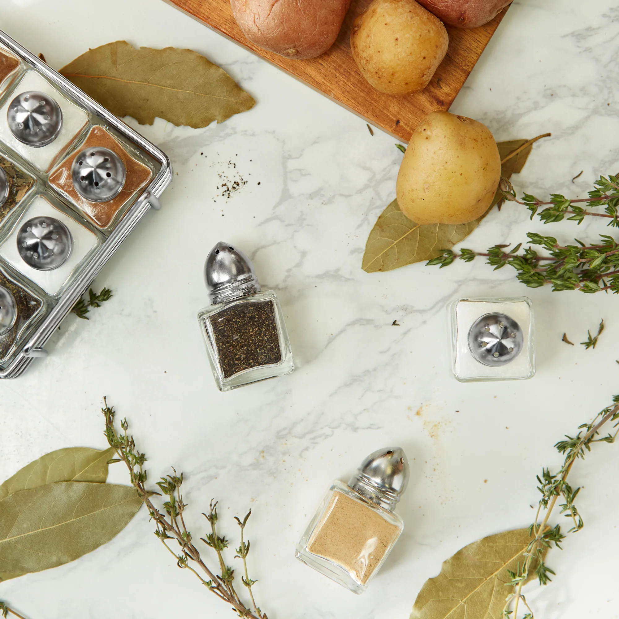 Mini Glass Salt & Pepper Shakers with Rack Set Of 12