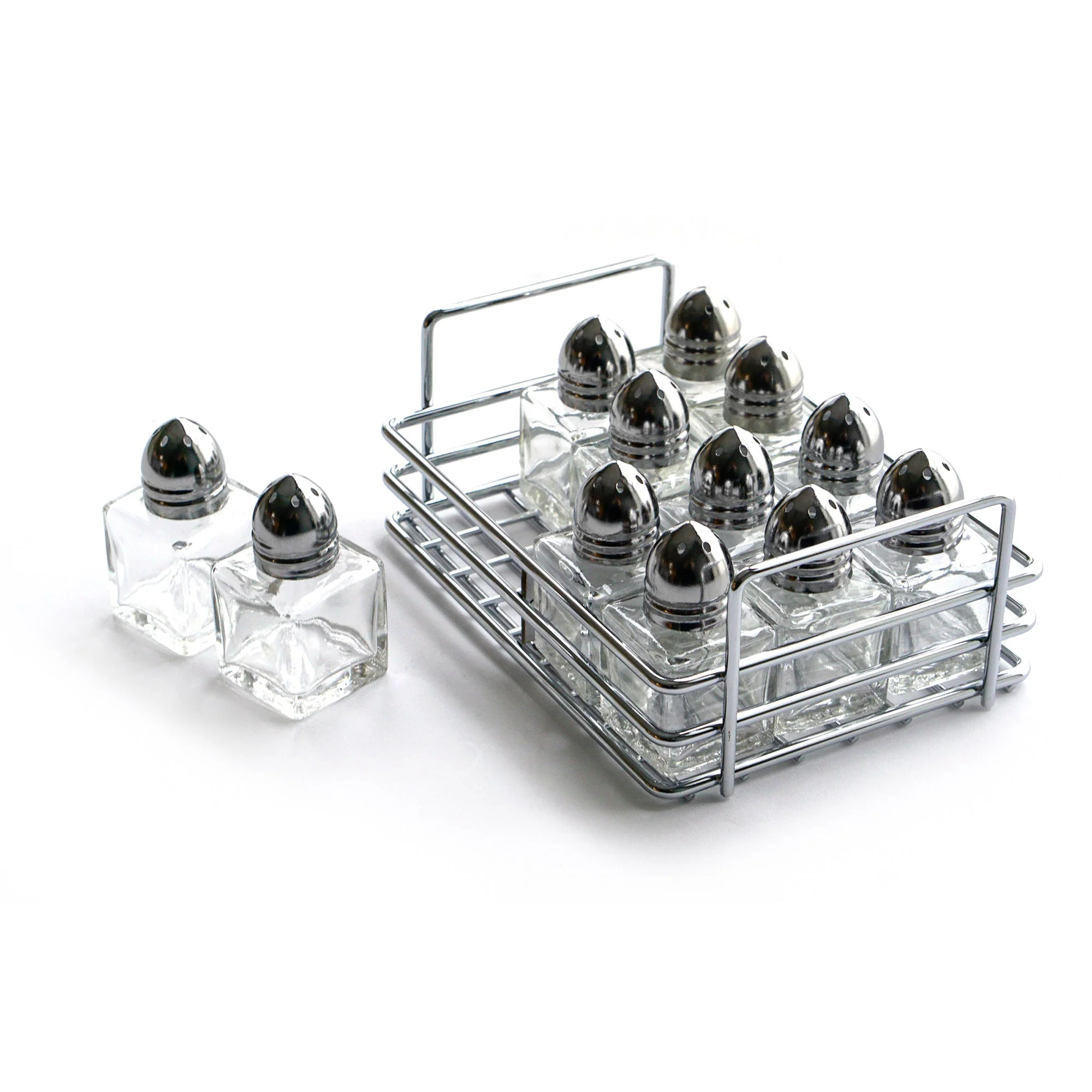 Mini Glass Salt & Pepper Shakers with Rack Set Of 12