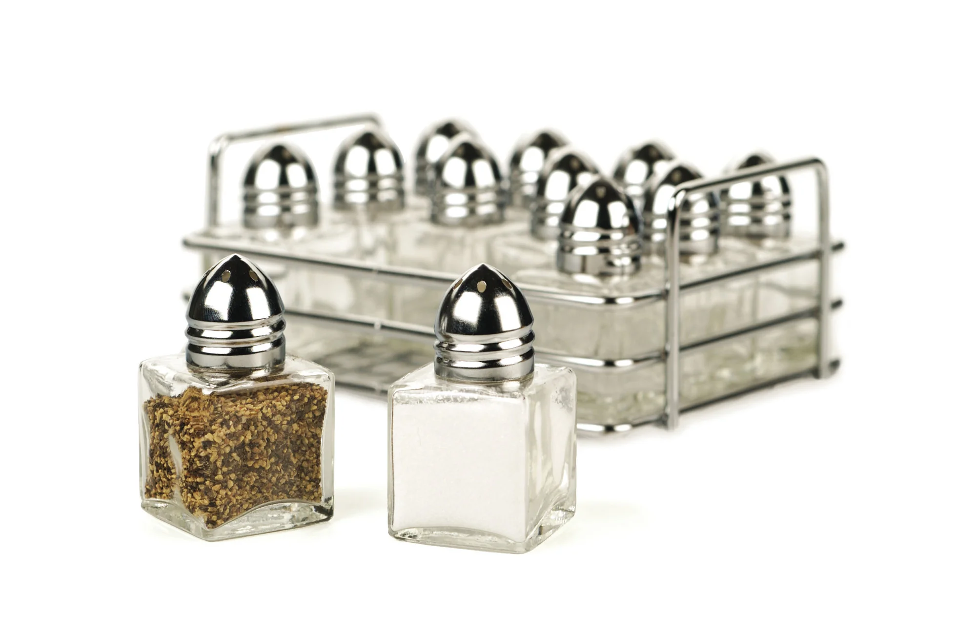 Mini Glass Salt & Pepper Shakers with Rack Set Of 12