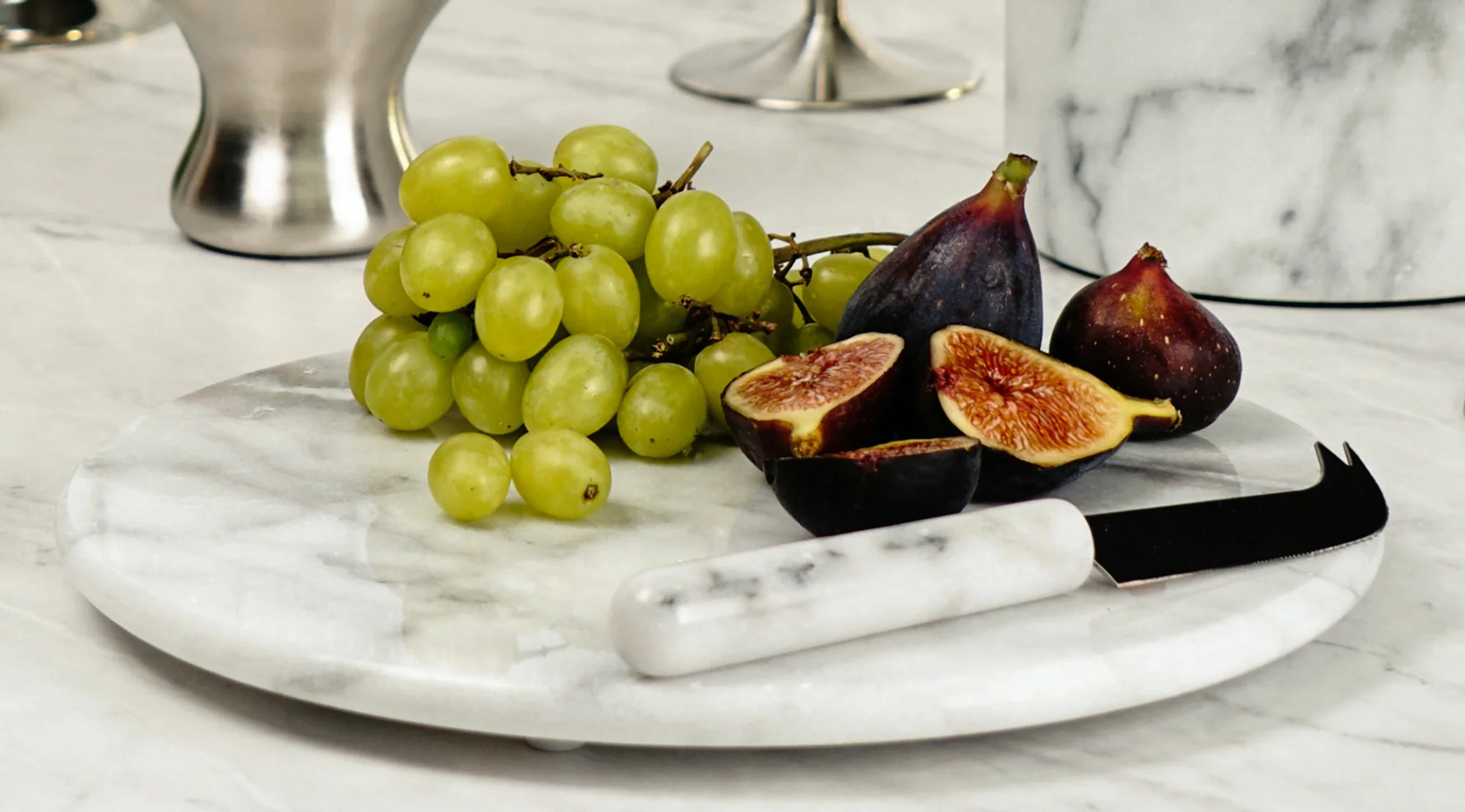 White Marble Cheese Board with Knife