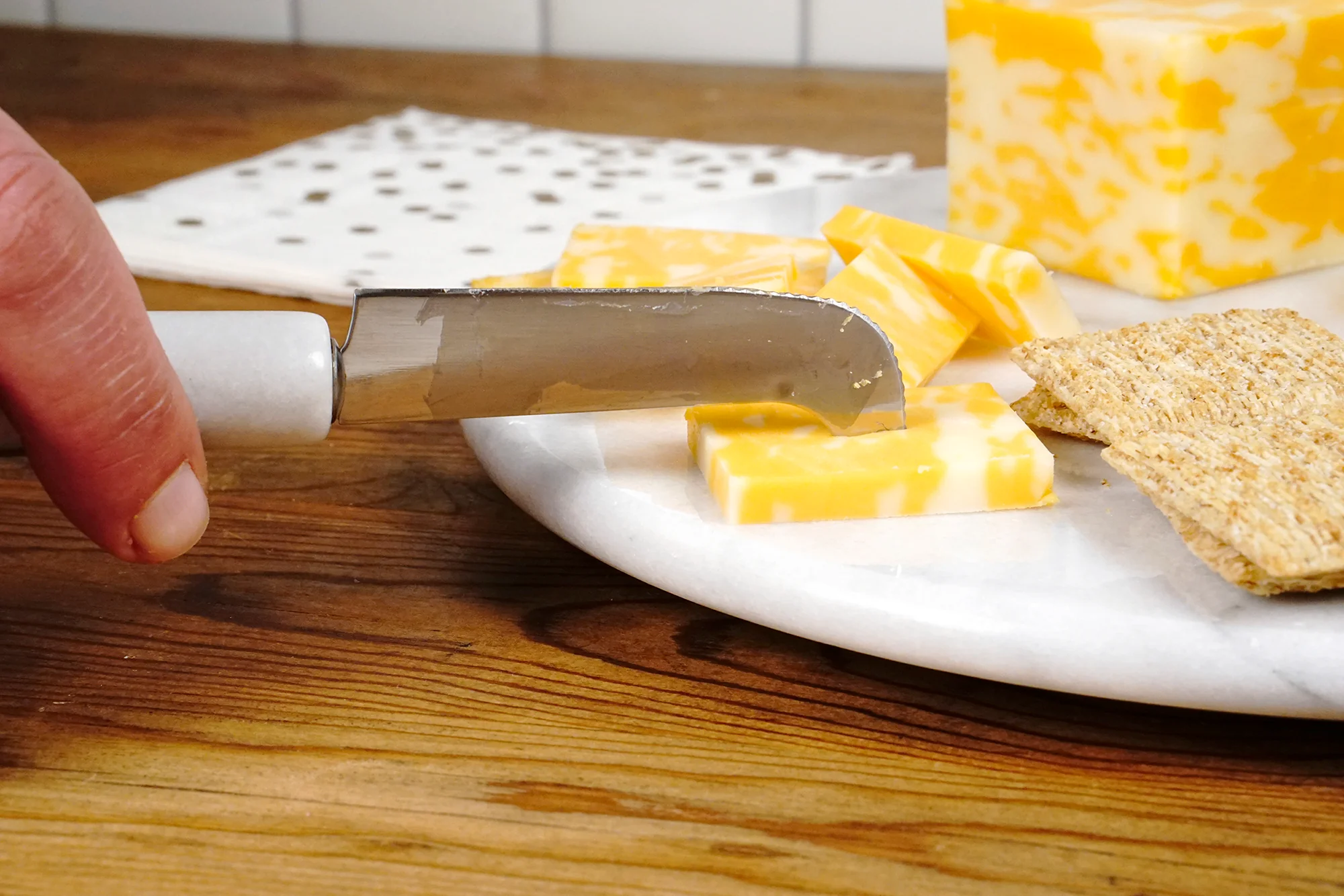 White Marble Cheese Board with Knife
