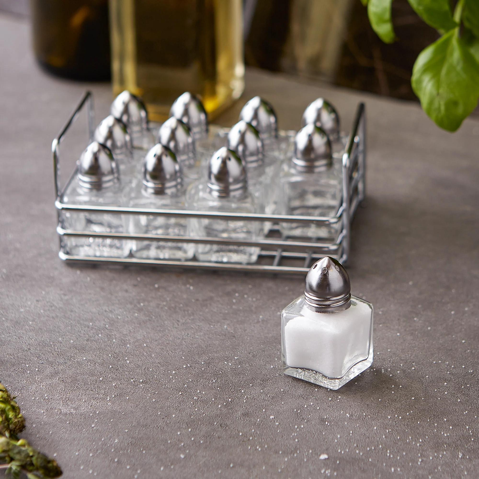 Mini Glass Salt & Pepper Shakers with Rack Set Of 12