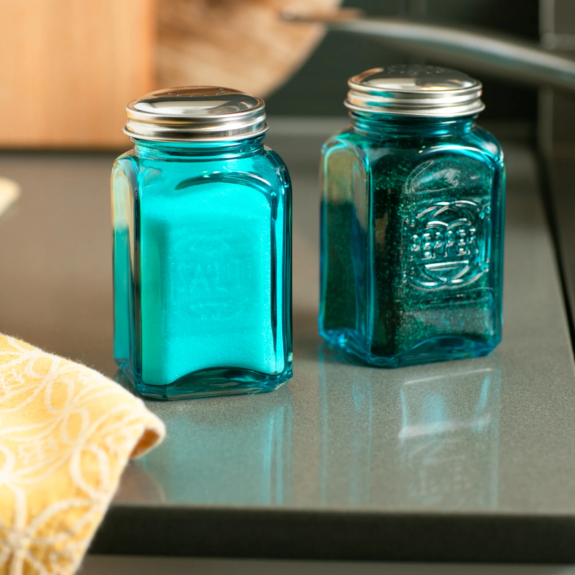 Retro Glass S&P Set - Turquoise