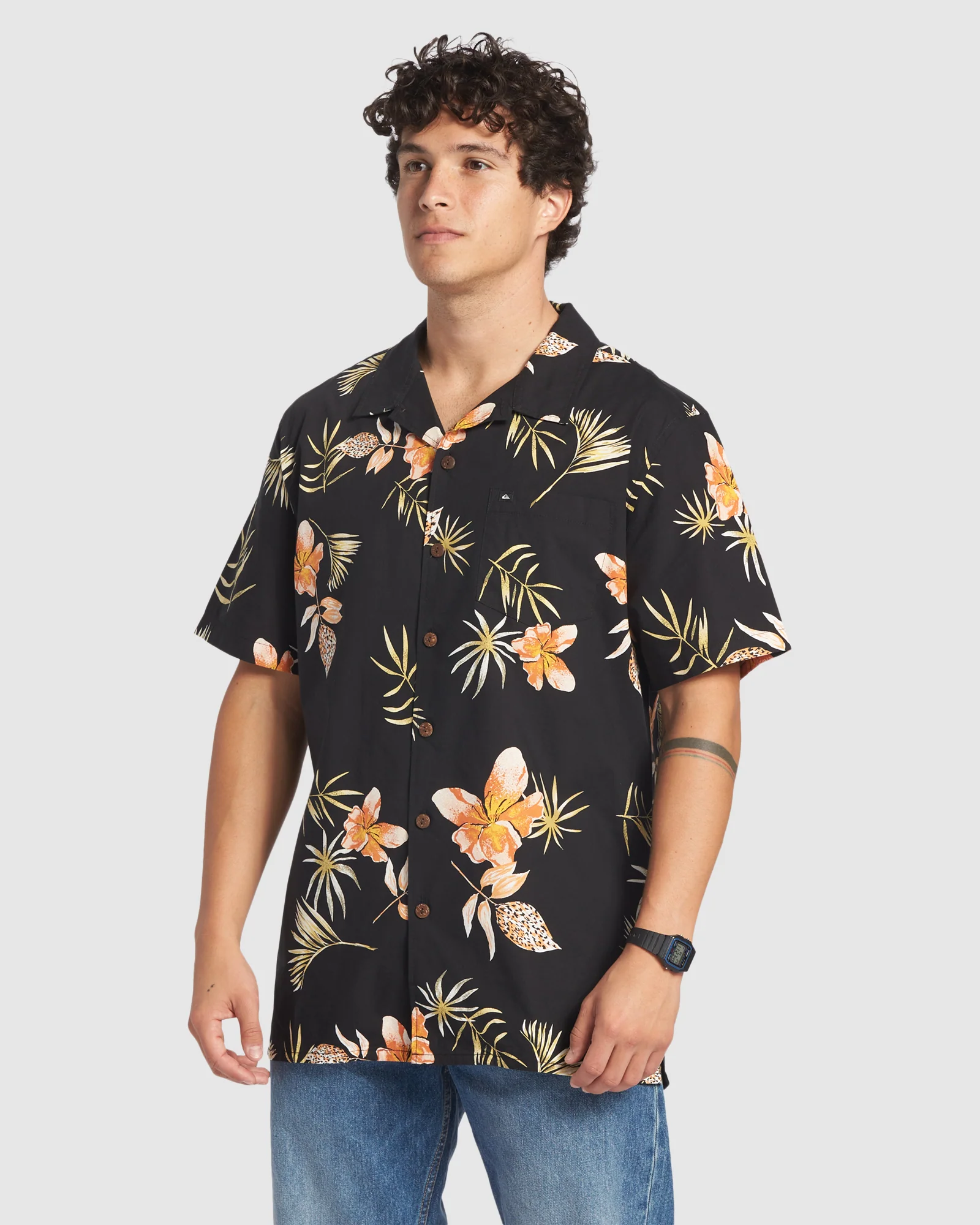 Mens Tropical Floral Short Sleeve Shirt