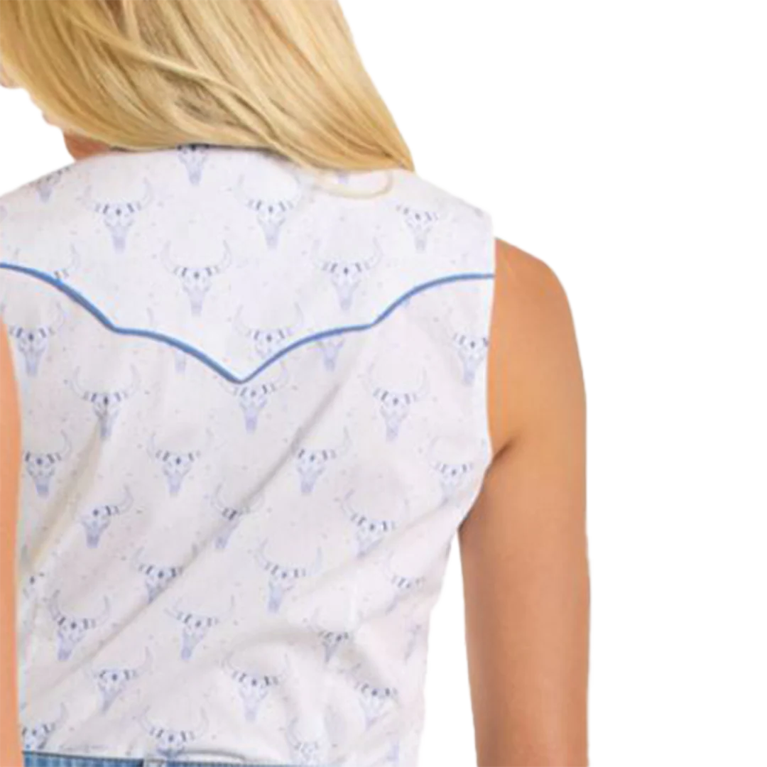 Rock & Roll Denim Women's Longhorn Print Sleeveless Snap Shirt