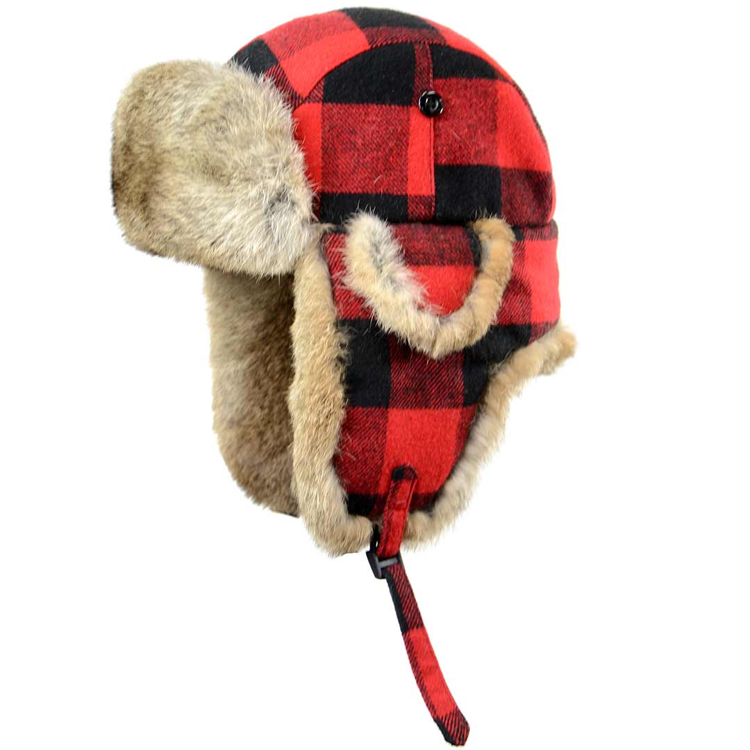 Crown Cap Men's Buffalo Check Aviator Hat With Rabbit Trim