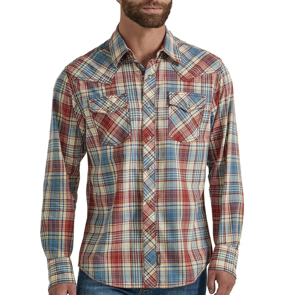 Wrangler Men's Retro Premium Western Snap Plaid Shirt in America
