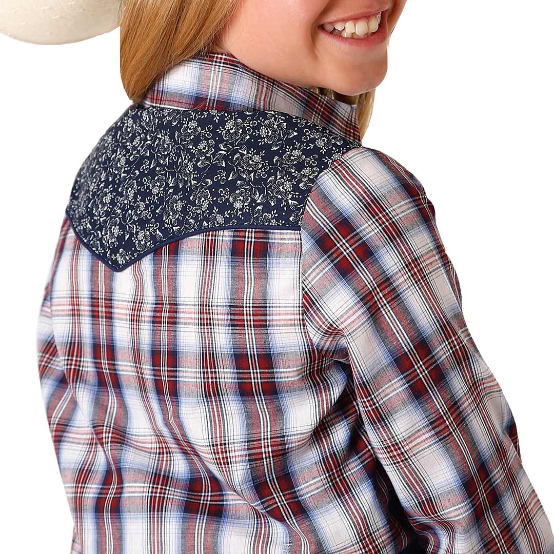 Roper Girls' Contrast Yoke Plaid Snap Shirt