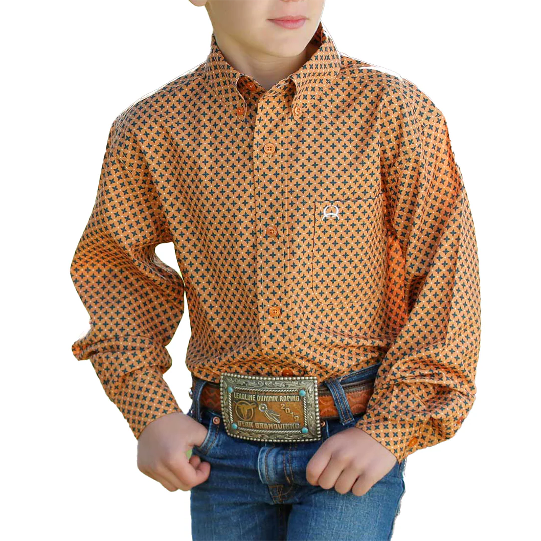 Cinch Boys' Geometric Print Long Sleeve Button-Down Shirt