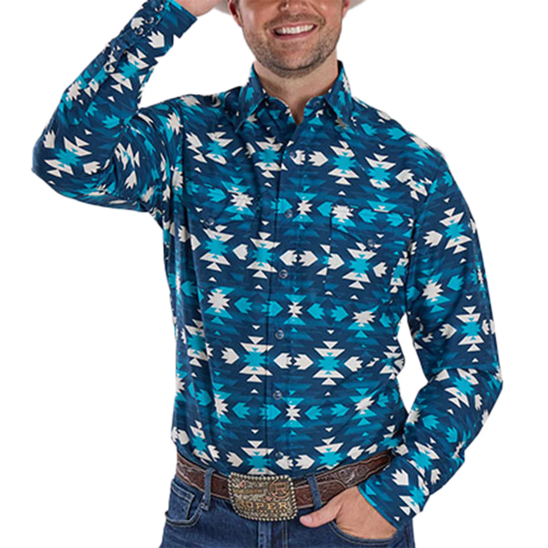 Roper Men's West Made Collection Aztec Print Long Sleeve Snap Shirt