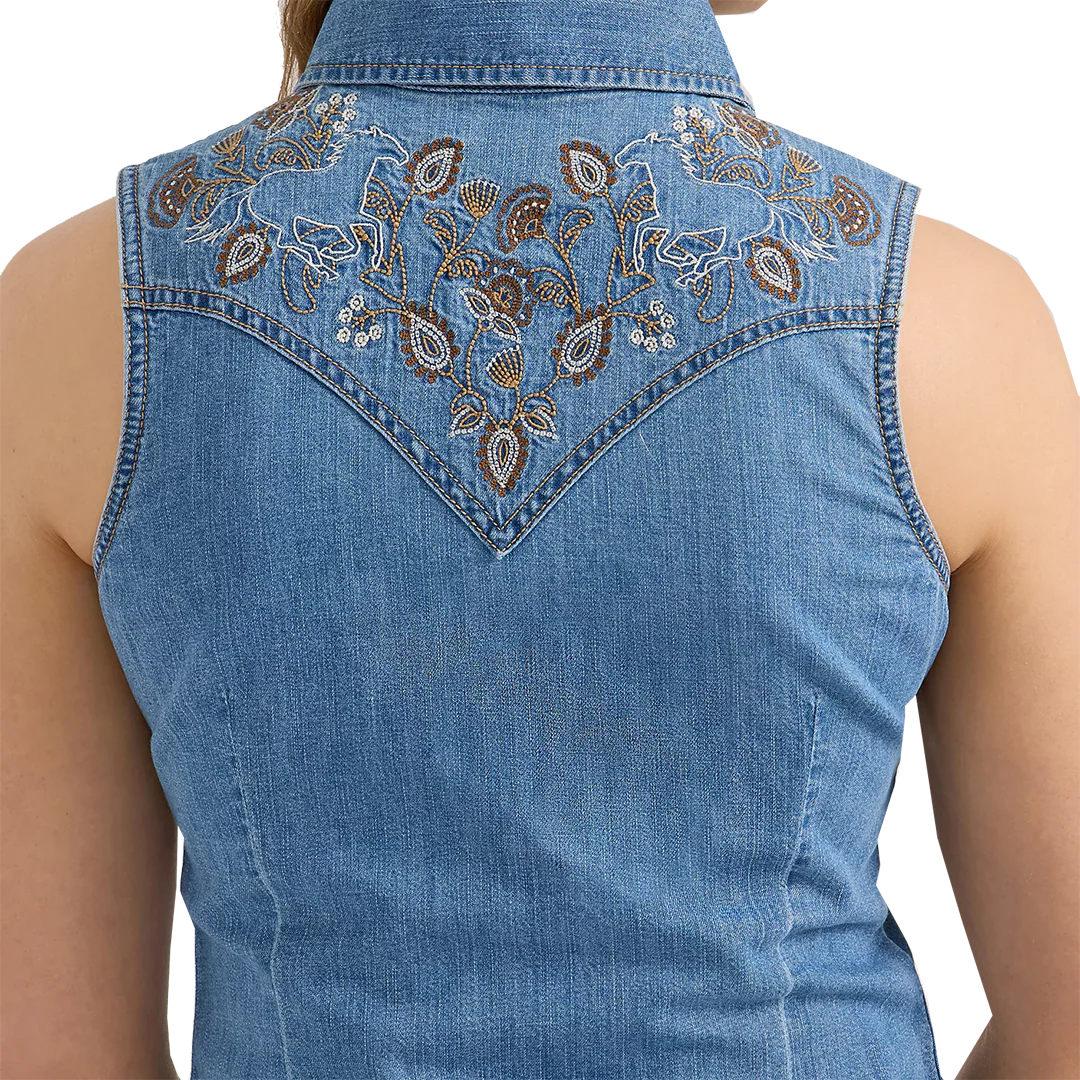 Wrangler Women's Denim Sleeveless Snap Shirt