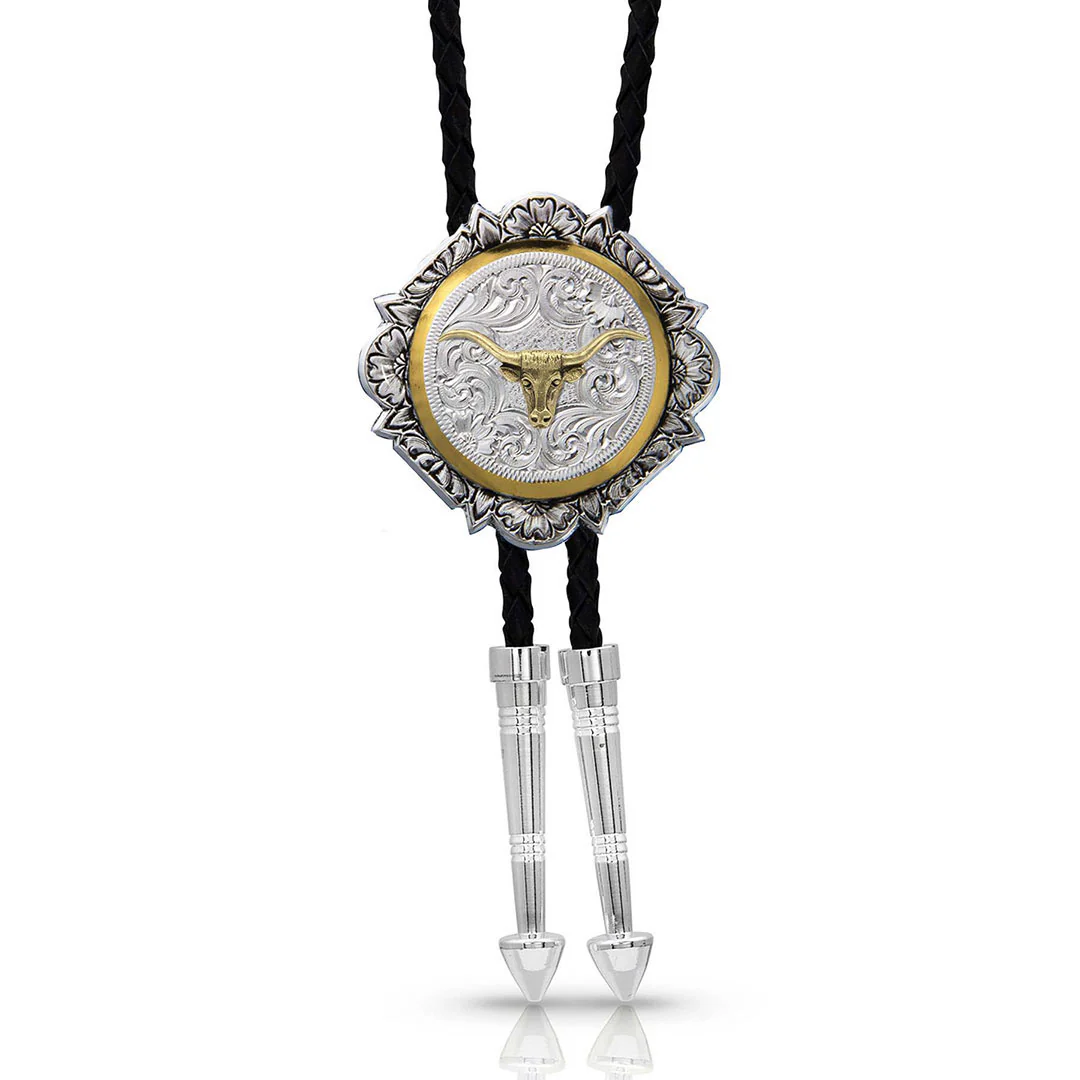 Montana Silversmiths Men's Engraved Longhorn Bolo Tie