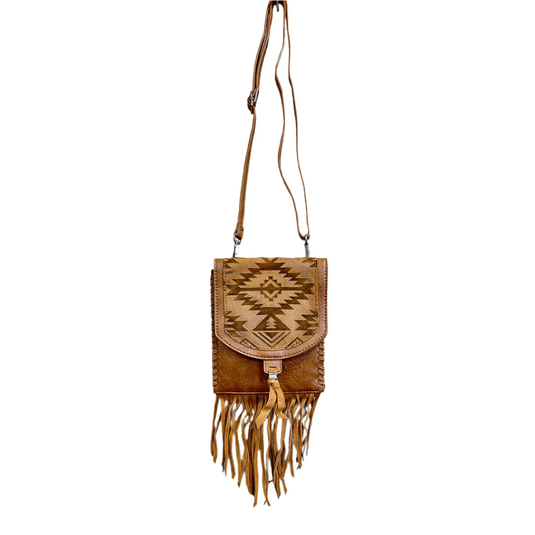Catchfly Women's Aztec Pouch Fringe Crossbody Purse