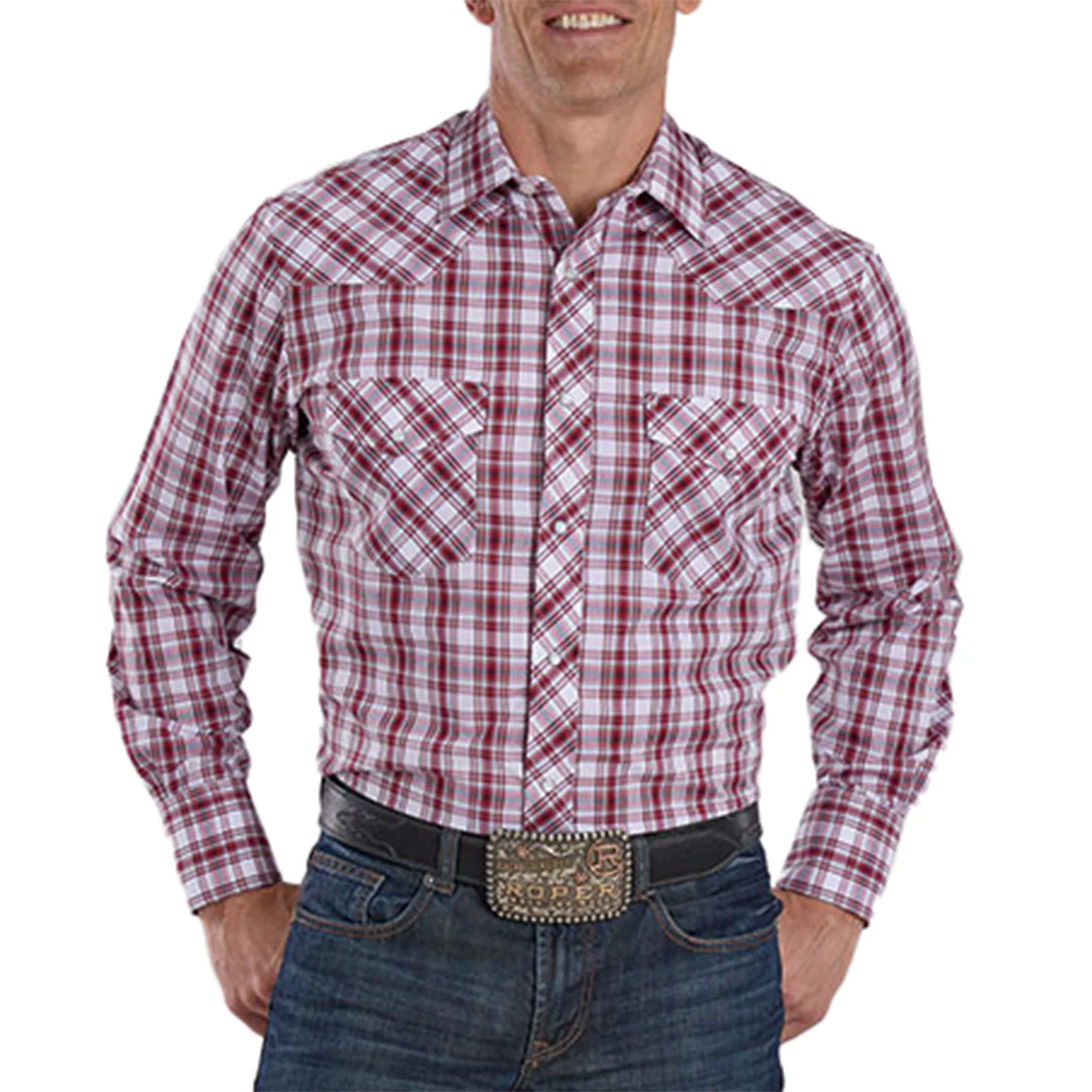 Roper Men's Plaid Print Long Sleeve Snap Shirt