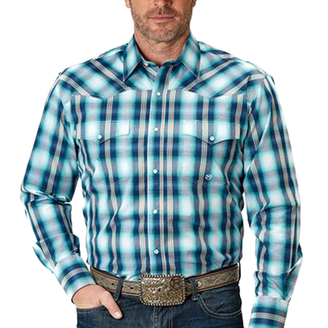 Roper Men's Plaid Snap Shirt In Turquoise
