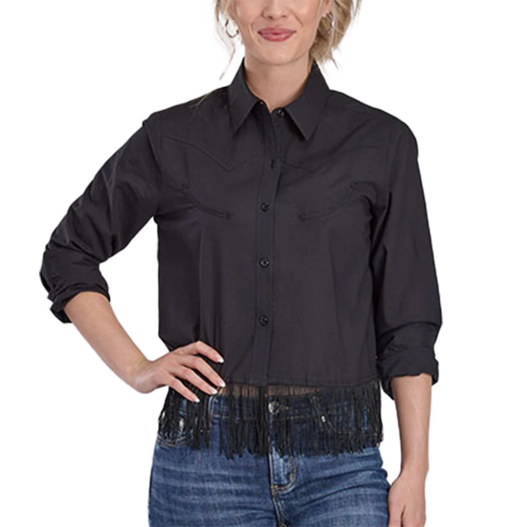 Roper Women's Cropped Boyfriend Fringe Long Sleeve Shirt