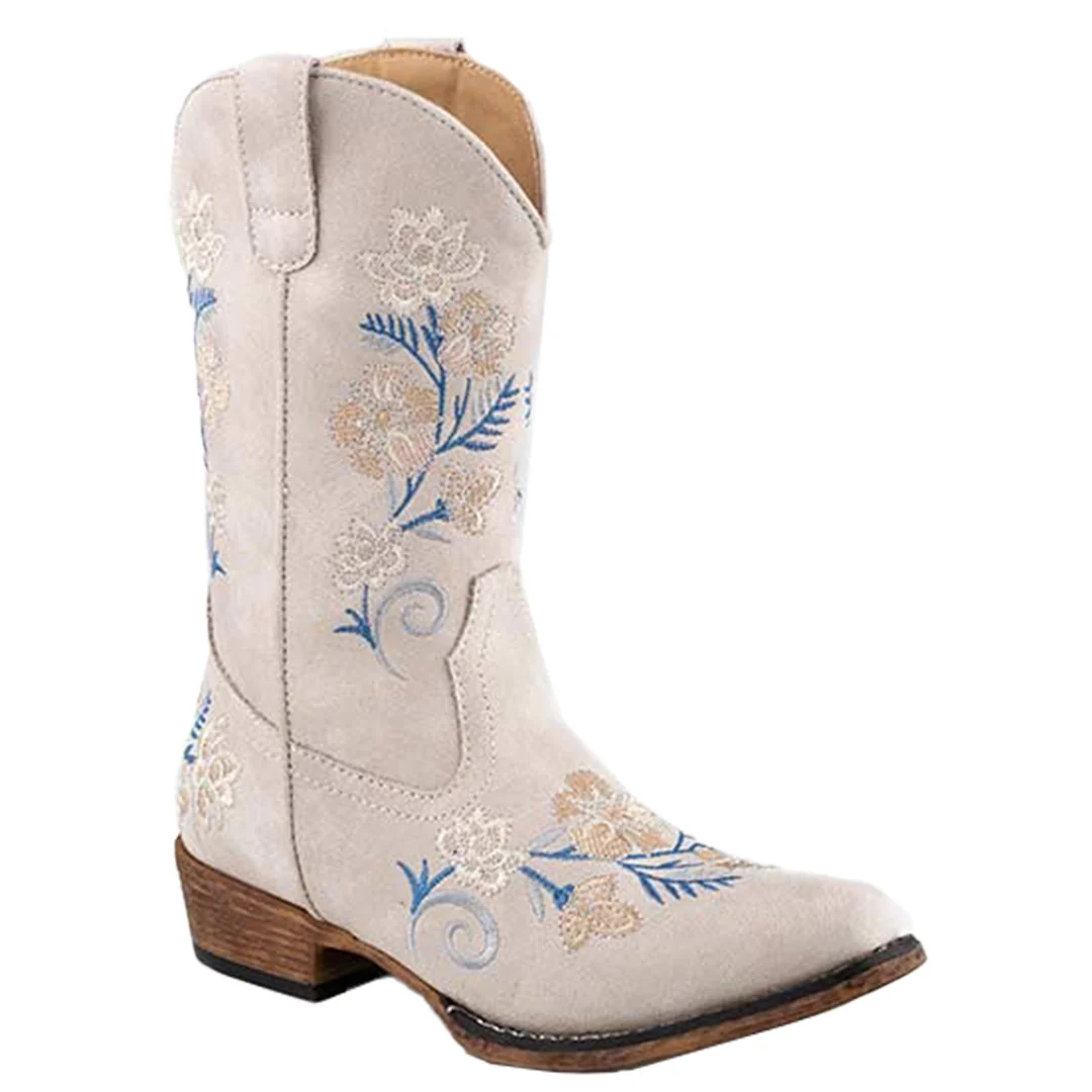 Roper Girls' Western Boots Riley Floral White
