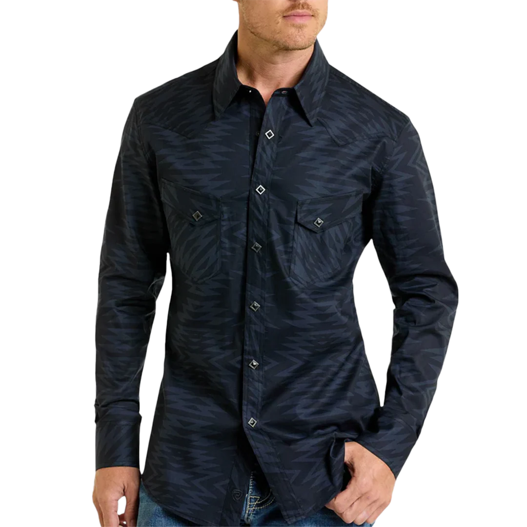 Rock & Roll Denim Men's Aztec Print Long Sleeve Snap Shirt