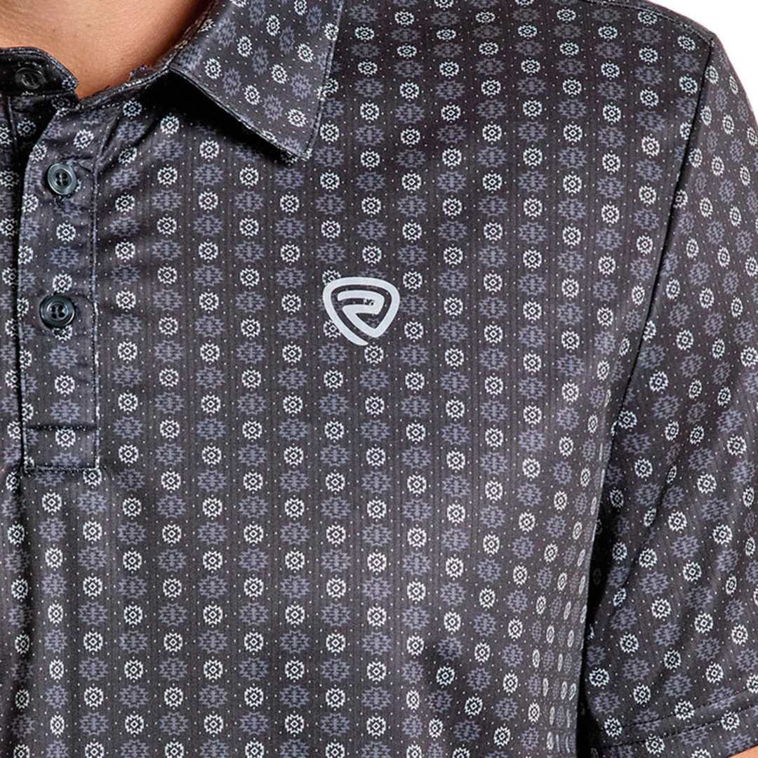 Rock & Roll Denim Men's Black On Black Aztec Polo