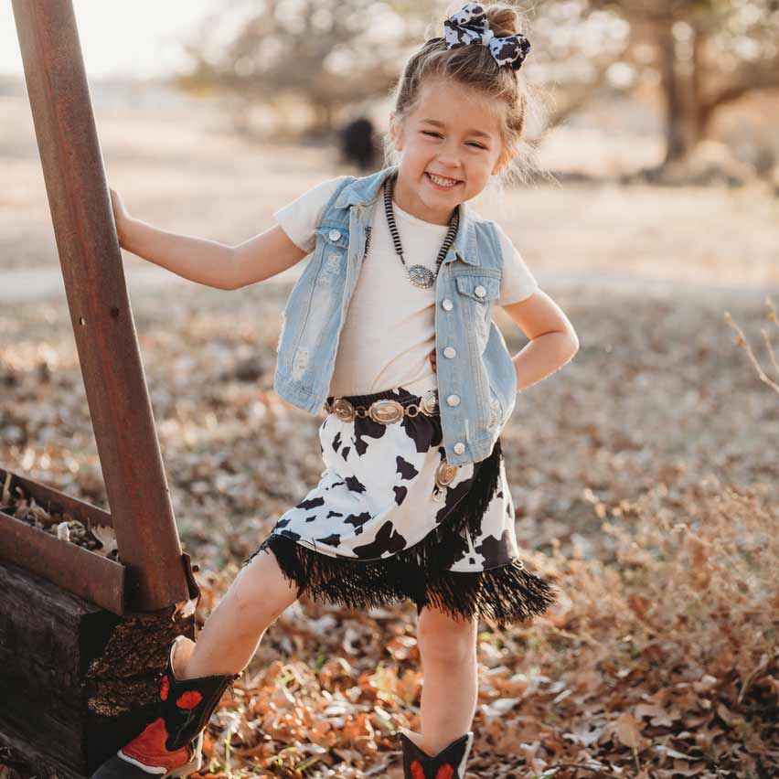 Shea Baby Toddler Girls' Cow Print Fringe Skirt