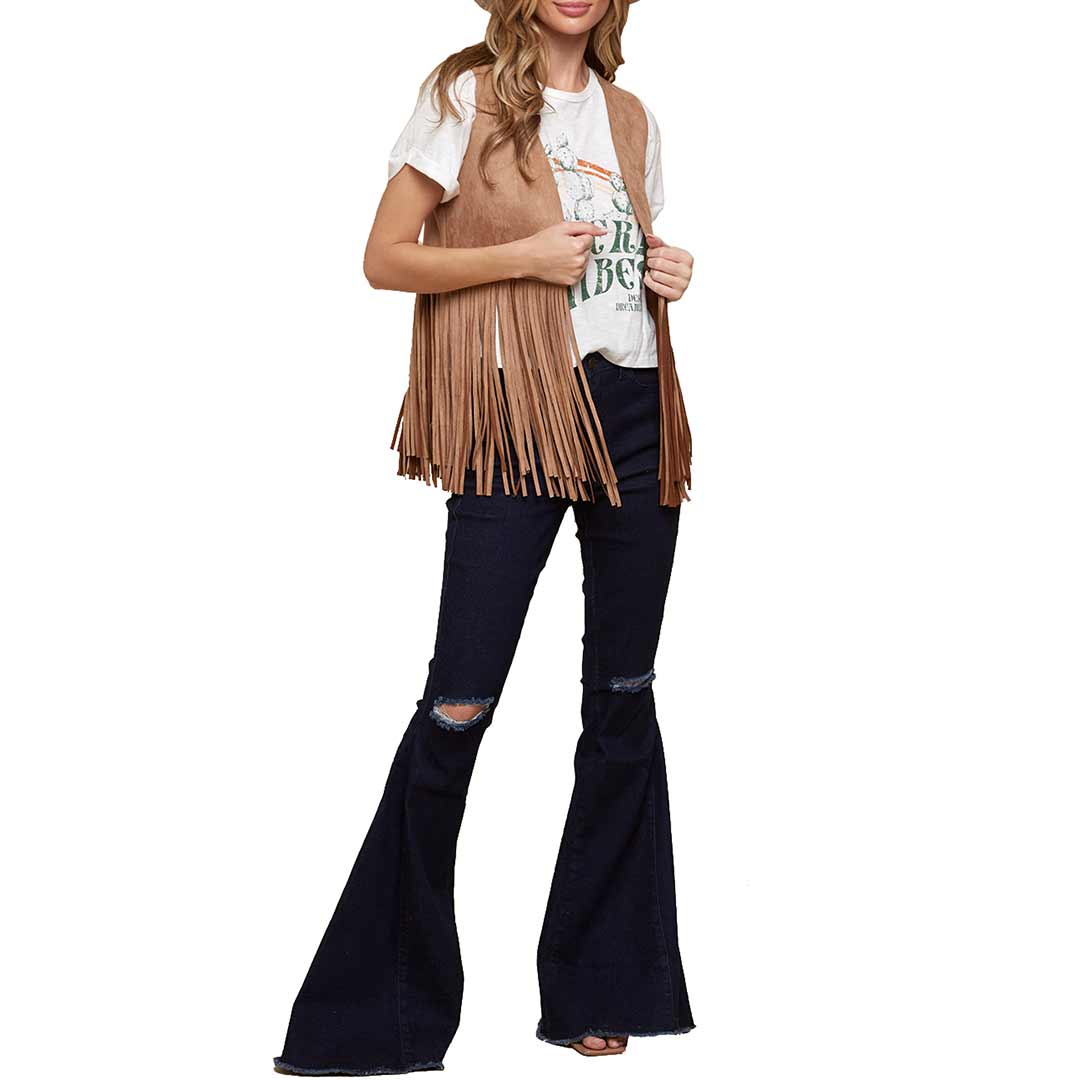 Saints & Hearts Women's Fringe Suede Cropped Vest