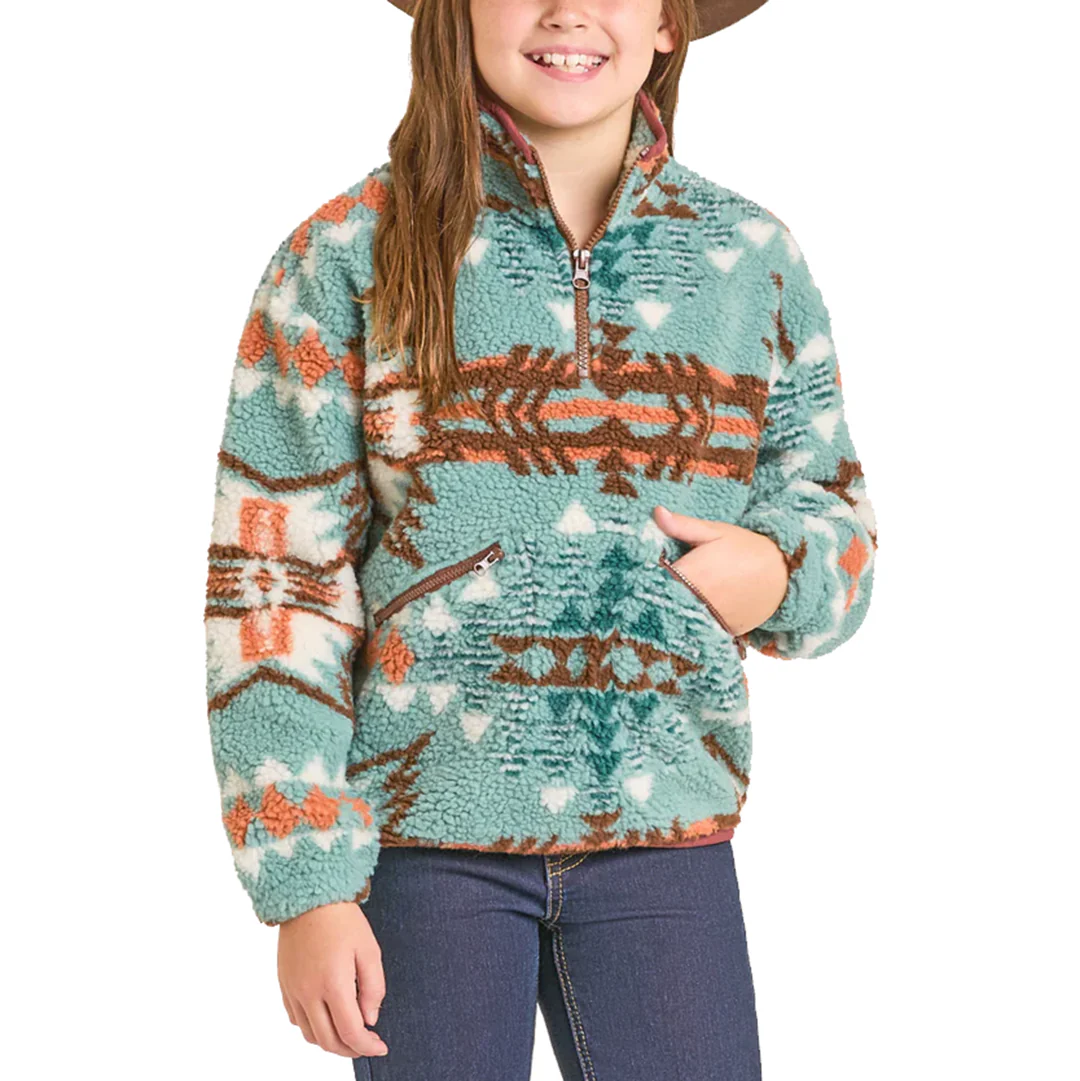 Rock & Roll Denim Girl's Aztec Print Sherpa Pullover