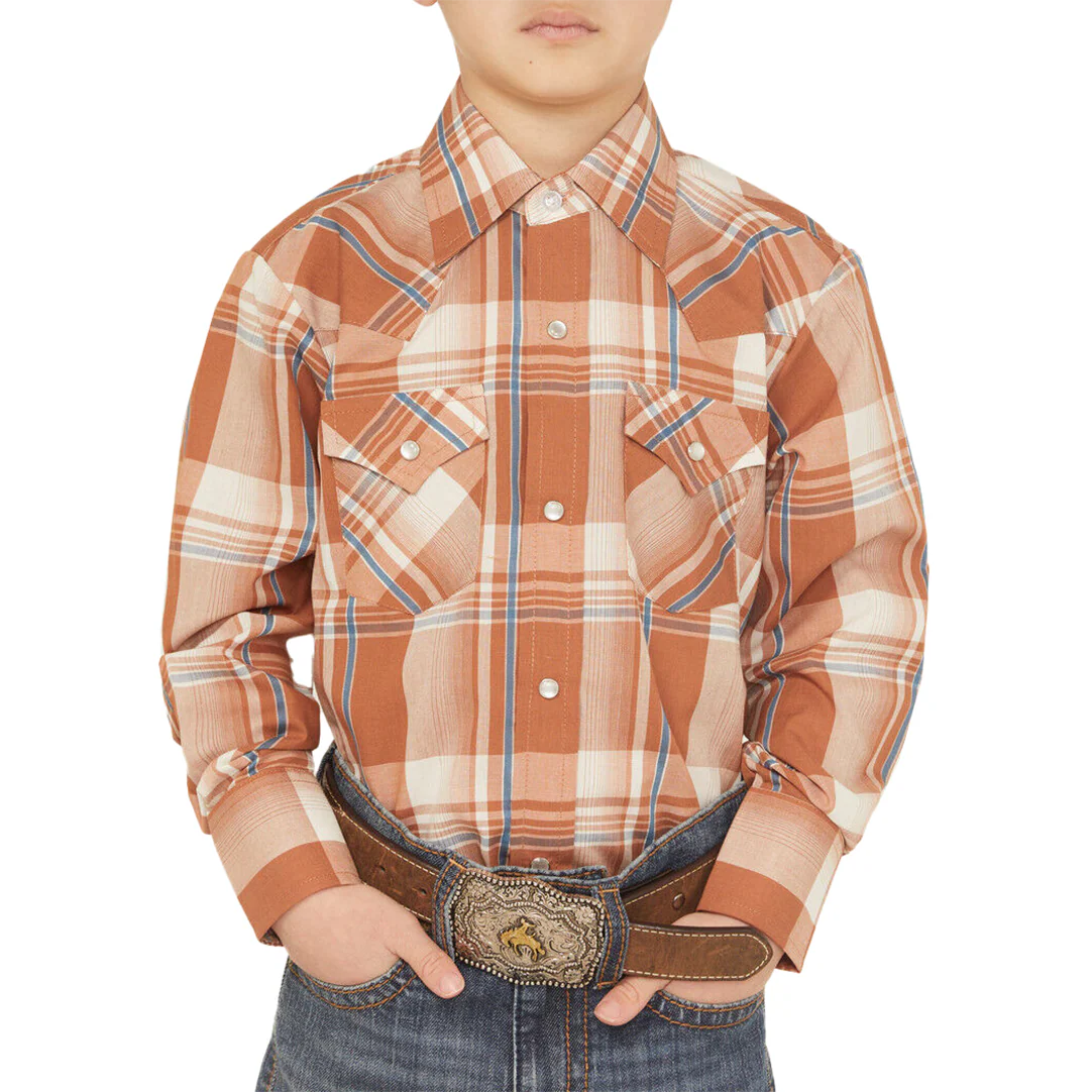 Ely Cattleman Boys' Plaid Long Sleeve Snap Shirt