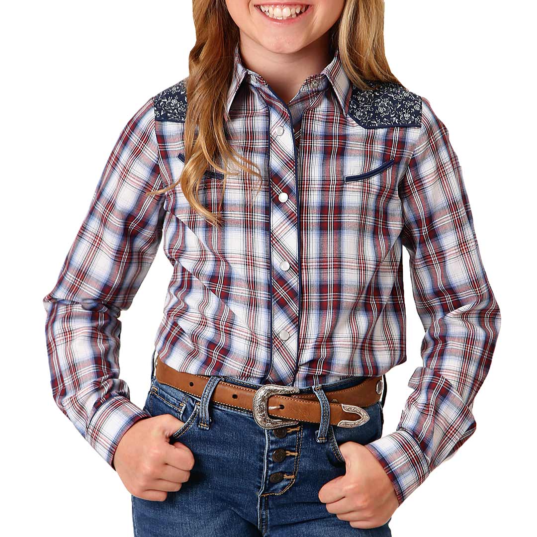 Roper Girls' Contrast Yoke Plaid Snap Shirt