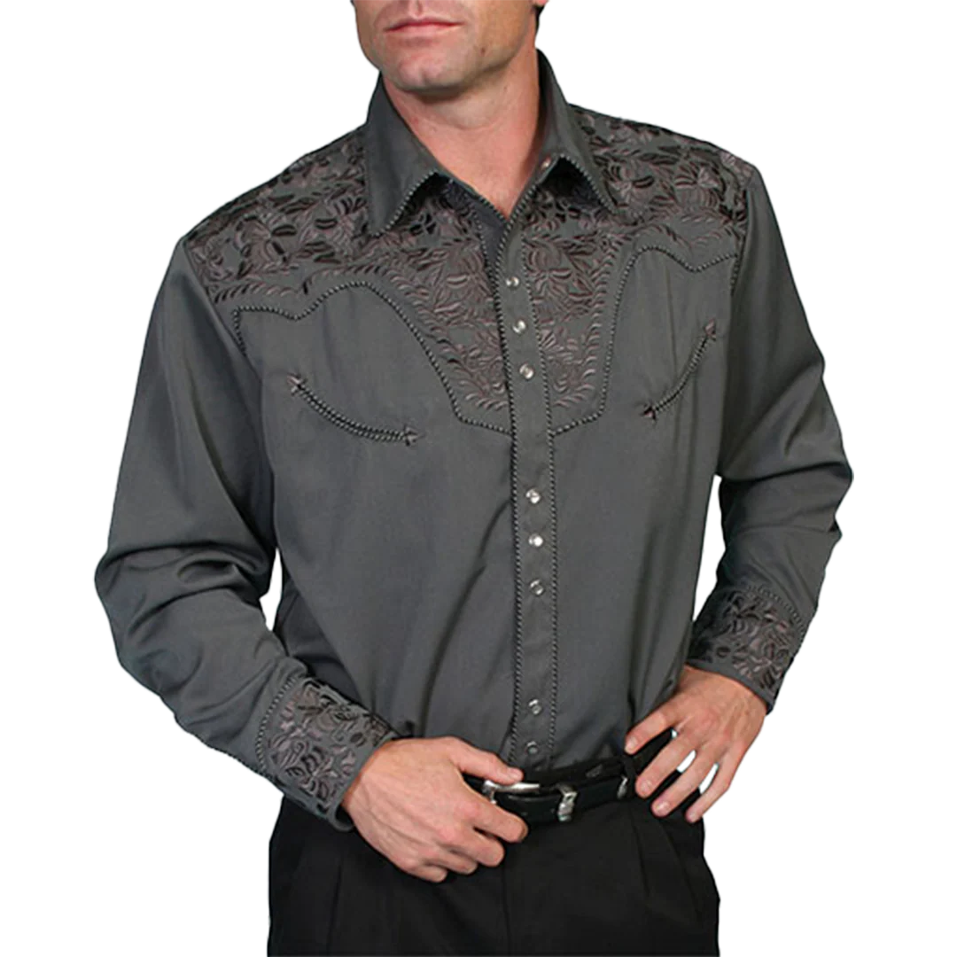 Scully Men's Pick-Stitch Yoke Long Sleeve Snap Shirt