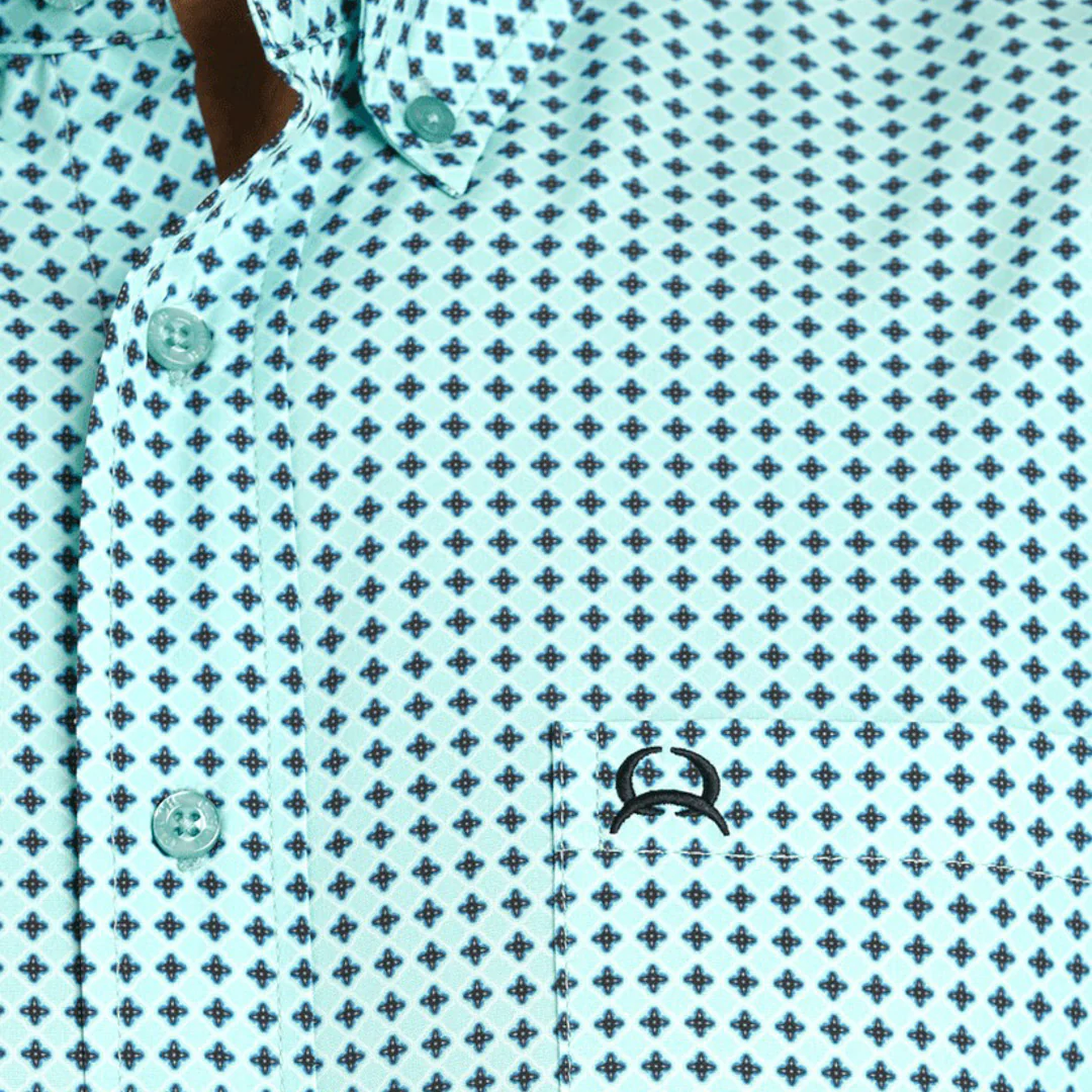 Cinch Men's Geometric Print Button-Down Turquoise Shirt