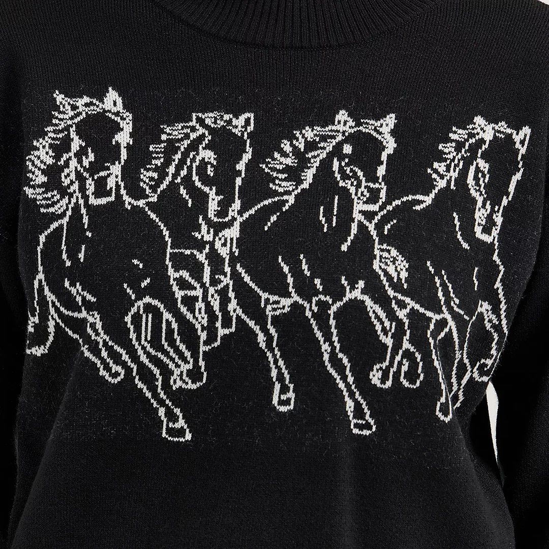Wrangler Women's Horse Intarsia Crew Neck Sweater