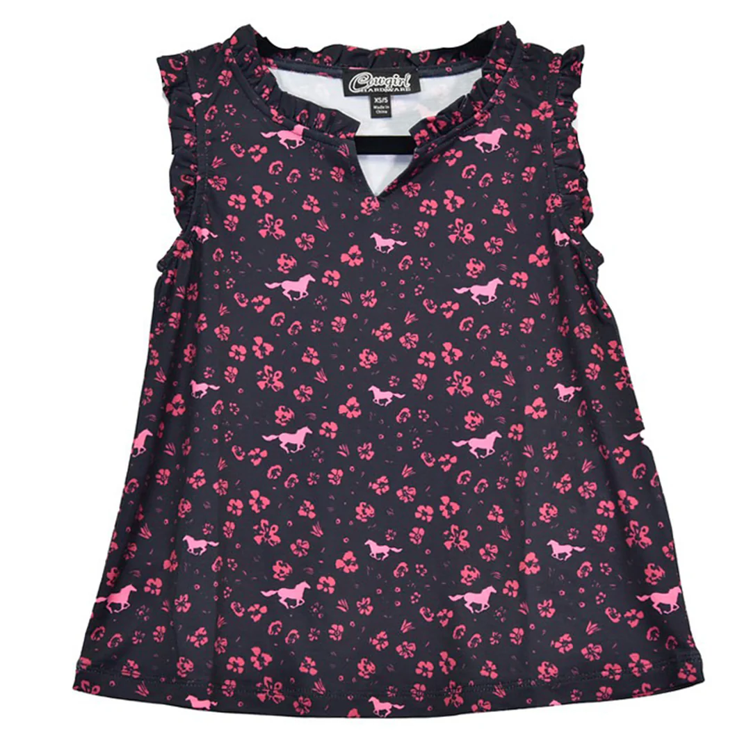 Cowgirl Hardware Toddler Girls' Black & Pink Floral Horse Tank
