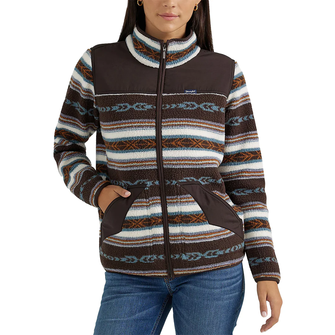 Wrangler Women's Southwestern Contrast Full Zip Sherpa Jacket