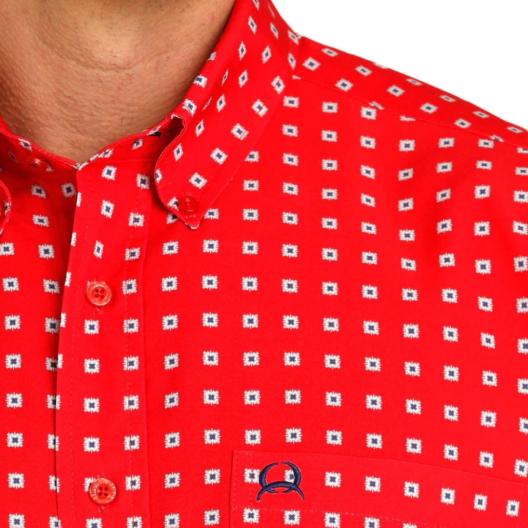Cinch Men's Short Sleeve Geo Print Button-Down Shirt In Red