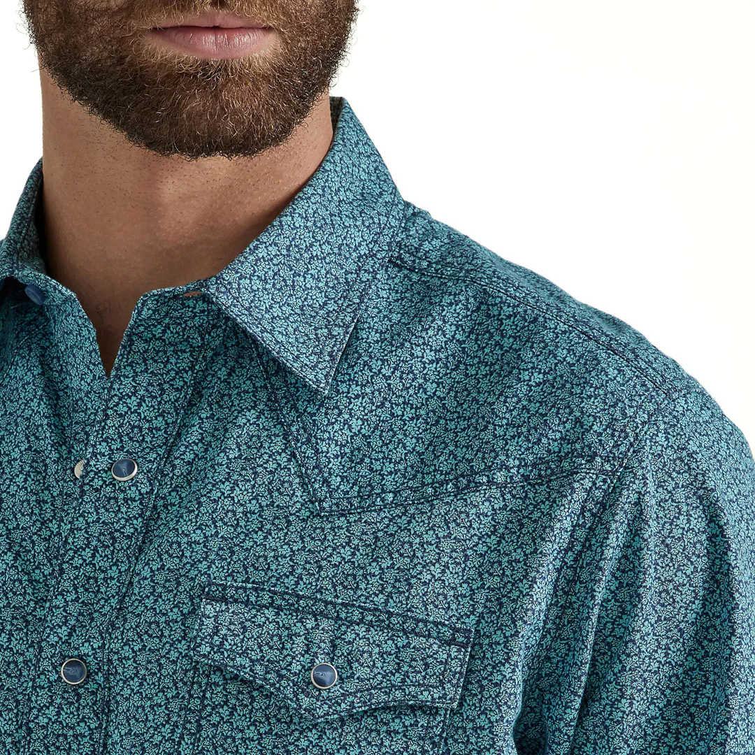Wrangler Men's Retro Premium Western Snap Shirt In Blue