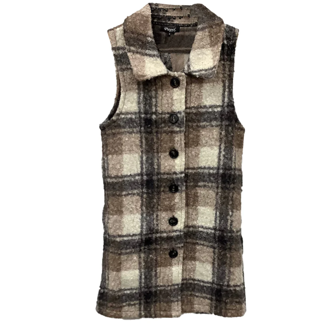 Papa Fashions Women's Plaid Long Taupe Vest