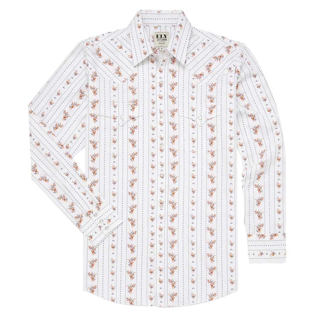 Ely Cattleman Men's Long Sleeve Floral Stripe Print Western Snap Shirt